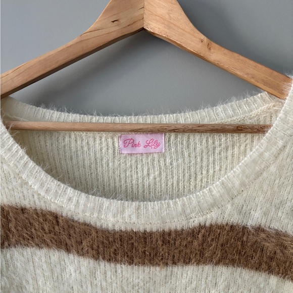 Pink Lily Striped Fuzzy Sweater - Picture 2 of 5